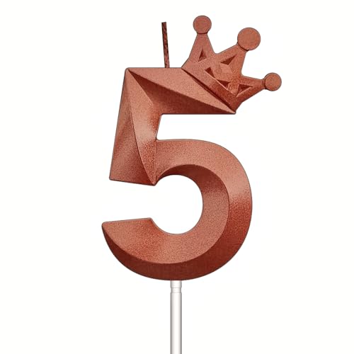 Himomys Geburtstagskerze Zahl 5 für Kuchen - Perfektes Kronen-Design Cake Topper für Fünfjährige und Jubiläen (Rot, Nr. 5) von Himomys