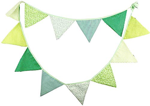 Hinleise Wimpelkette Banner Wimpel Flaggen Floral Wimpel doppelseitige Wimpelkette Baumwolle Flagge Girlanden Stoff Dreieck Banner hängende Ornament für Weihnachten Geburtstag Dekoration (grün) von Hinleise