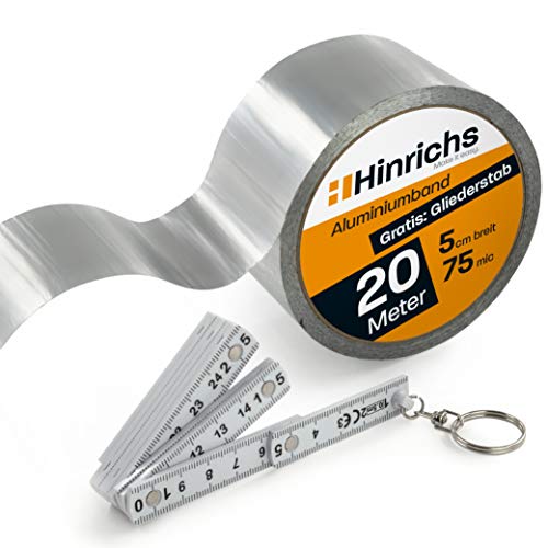 Hinrichs Aluminium Klebeband 20m x 50mm - hitzebeständiges Isolierklebeband - Alu Klebeband für Dämmung & Rohrisolierung - Alu Tape als Dichtband & Dampfsperre - selbstklebendes Aluband von Hinrichs