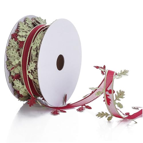 Band zum Verpacken von Geschenken 5,1 cmx19,9 m breit Stoffband Weihnachtsband mit Blatt lustige DIY-Bänder zum Basteln Geschenk Hochzeit Valentinstag Party-Dekor Weihnachtsband von Hintyne