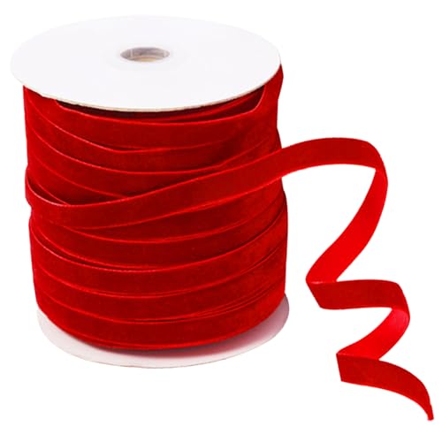 Hintyne Weinrotes Samtband 1 Rolle 50 Yards X 1 cm Weihnachts Samtband DIY Dekoratives Einfarbiges Weihnachtsband Chinlonband Für Geschenkverpackungen Schleifenherstellung Kranz von Hintyne