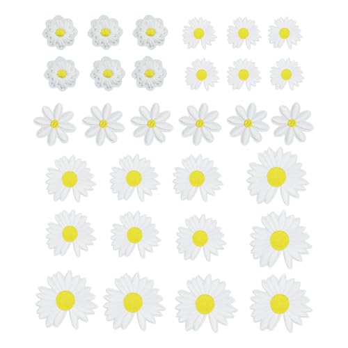 30 Stück Aufbügel Patches Gänseblümchen Blumen Aufnäher zum Aufbügeln Kinder, Bügelflicken Kinder Bestickte Aufnäher Patch Sticker für DIY T-Shirt Jeans Kleidung Taschen(Blume) von Hioip
