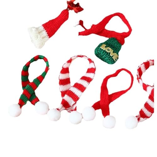 Hioip 20 Stück Mini Weihnachtsmütze und Schal Set, Zylinder NikolausMütze Klein Mützen Zum Basteln Mini-Strickmütze für Weihnachten Weinflasche Abdeckung Puppenhaus Weihnachtsfe DIY Dekoration von Hioip