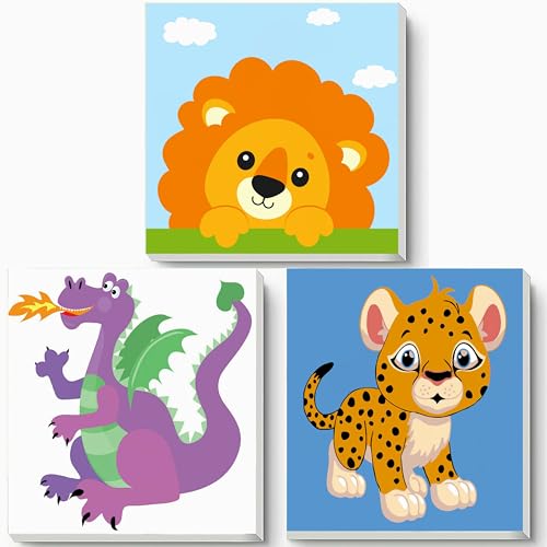 Hiolife Malen-nach-Zahlen-Set für Kinder und Anfänger, Malset für Mädchen und Jungen, DIY-Acryl-Ölgemälde auf Leinwand, 20 x 20 cm, 3er-Pack – mit Rahmen von Hiolife