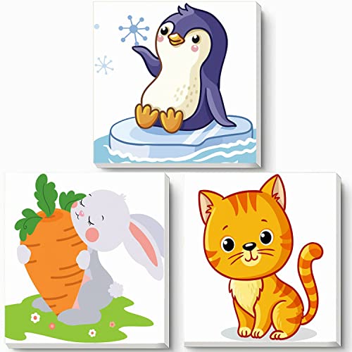 Hiolife Malen-nach-Zahlen-Set für Kinder und Anfänger, Malset für Mädchen und Jungen, DIY-Acryl-Ölgemälde auf Leinwand, 20 x 20 cm, 3er-Pack – mit Rahmen von Hiolife