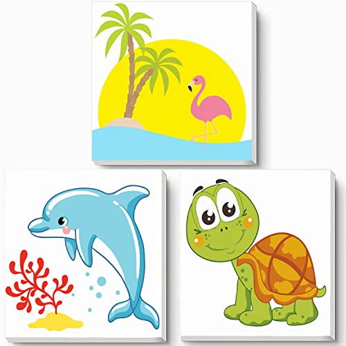 Hiolife Malen-nach-Zahlen-Set für Kinder und Anfänger, Malset für Mädchen und Jungen, DIY-Acryl-Ölgemälde auf Leinwand, 20 x 20 cm, 3er-Pack – mit Rahmen von Hiolife