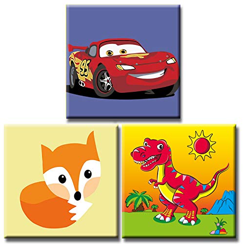 Hiolife Malen-nach-Zahlen-Set für Kinder und Anfänger, Malset für Mädchen und Jungen, DIY-Acryl-Ölgemälde auf Leinwand, 20 x 20 cm, 3er-Pack – mit Rahmen von Hiolife