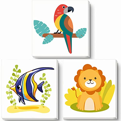 Hiolife Malen-nach-Zahlen-Set für Kinder und Anfänger, Malset für Mädchen und Jungen, DIY-Acryl-Ölgemälde auf Leinwand, 20 x 20 cm, 3er-Pack – mit Rahmen von Hiolife