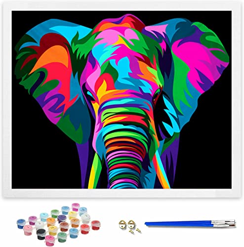 Hiolife Malen nach Zahlen für Erwachsene, Kinder, Anfänger, DIY-Geschenk-Kunst Kits mit Pinseln und Acrylpigment, 50,8 x 40,6 cm, Elefant – ohne Rahmen von Hiolife