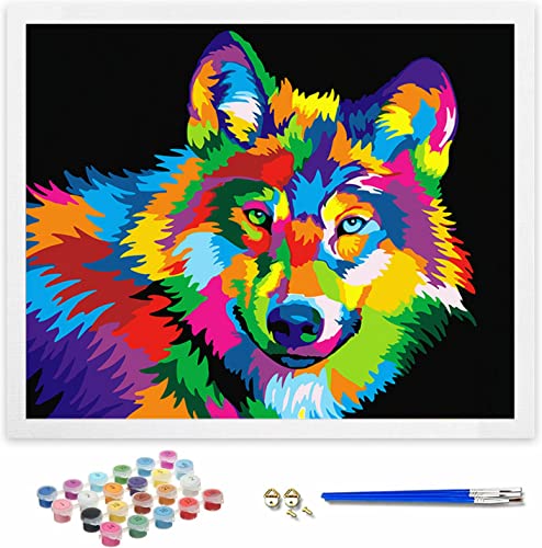 Hiolife Malen nach Zahlen für Kinder und Erwachsene und Anfänger, DIY Acryl-Malerei-Geschenk-Set, 50,8 x 40,6 cm Wolf - ohne Rahmen von Hiolife