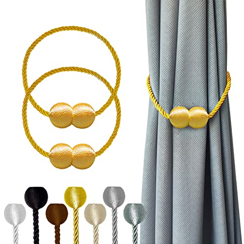 Hion Magnetische Vorhang Raffhalter Golden 2 Stück, Vorhang Raffhalter Schnallen Holdbacks Halter Haken Clip für Zuhause Schlafzimmer Büro Dekorativer Vorhang von Hion