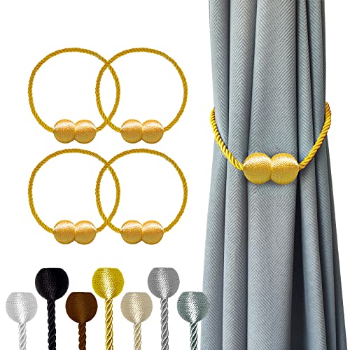 Hion Magnetische Vorhang Raffhalter Golden 4 Stück, Vorhang Raffhalter Schnallen Holdbacks Halter Haken Clip für Zuhause Schlafzimmer Büro Dekorativer Vorhang von Hion