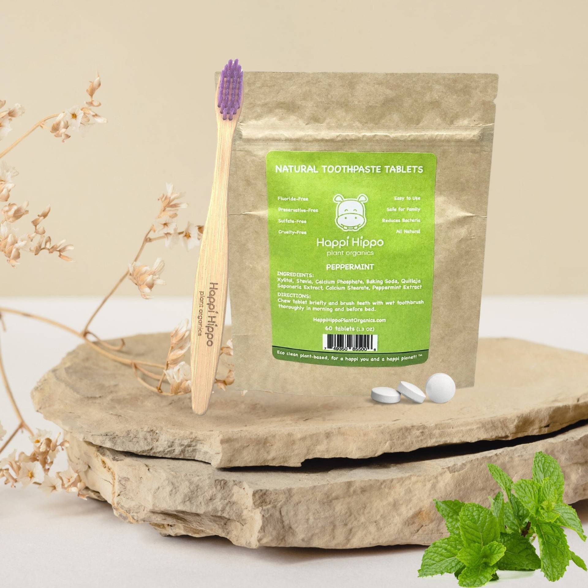 Zero Waste Mint Zahnpasta-Tabletten, Plastikfreie Zahnpasta, Chew Tabs | 60+ Tabs von Hippotanicals