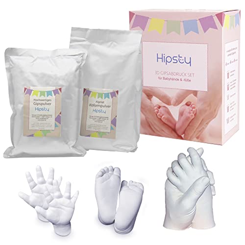 Hipsty Gipsabdruck Baby Hand und Fuß | Mehrere Abdrücke | Einzigartige Erinnerung | Erstelle mit dem Abdruckset (Gibsabdruckset) einen wunderschönen Handabdruck oder Fußabdruck von Hipsty