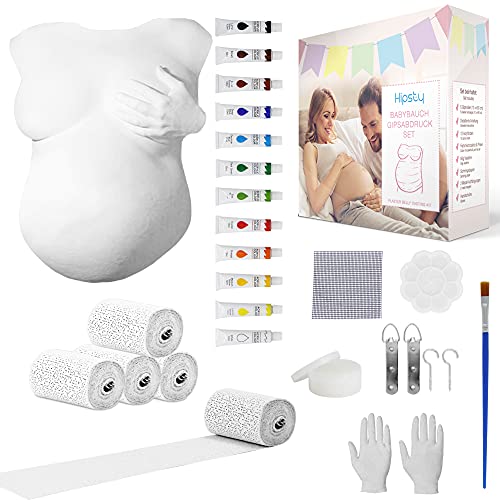 Hipsty Gipsabdruck Babybauch Set mit (23m) Gipsbinden, 12 Acrylfarben & vielem mehr | Der Bauchabdruck erinnert dich noch lange an deine Schwangerschaft | Komplettset von Hipsty