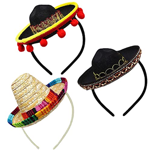 3er-Pack Cinco De Mayo Fiesta-Stirnbänder, Partydekorationen, Vliesstoff und Stroh-Sombrero-Partyhüte, Fotokabinen-Requisiten für und Haustiere (3PCS Bildfarbe) von Hiraith