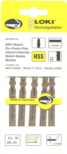 LOKI Stichsägeblätter 20-203- für Holz/Kunststoff und AEG, BOSCH, FESTO, ELU, FLEX, HITACHI, MAKITA, METABO geeignet - 5 Stk. pro Packung - perfekt für die Werkstatt! von Hirschmann Simmerl GmbH