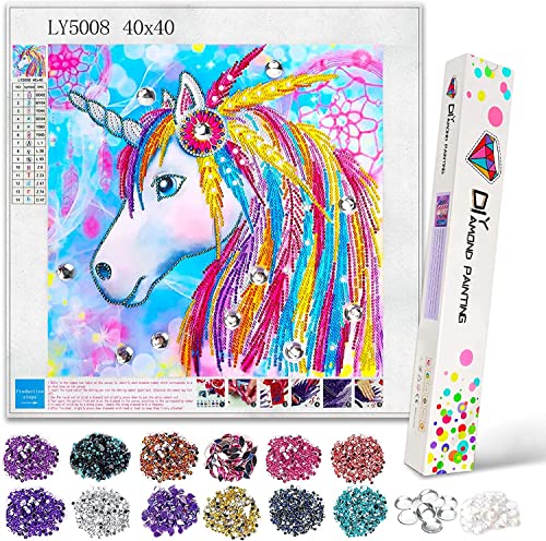 Hirsrian 5D Diamond Painting Kunstset, DIY Diamant Malerei Kreuzstich Volldiamant Kristall Strass Malerei für Erwachsene und Kinder Stickerei Gemälde Bilder für Zuhause Wanddekoration Einhorn von Hirsrian