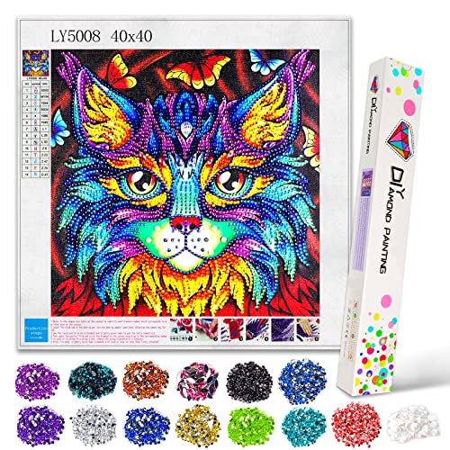 Hirsrian 5D Diamond Painting Kunstset, DIY Diamant Malerei Kreuzstich Volldiamant Kristall Strass Malerei für Erwachsene und Kinder Stickerei Gemälde Bilder für Zuhause Wanddekoration Katze von Hirsrian