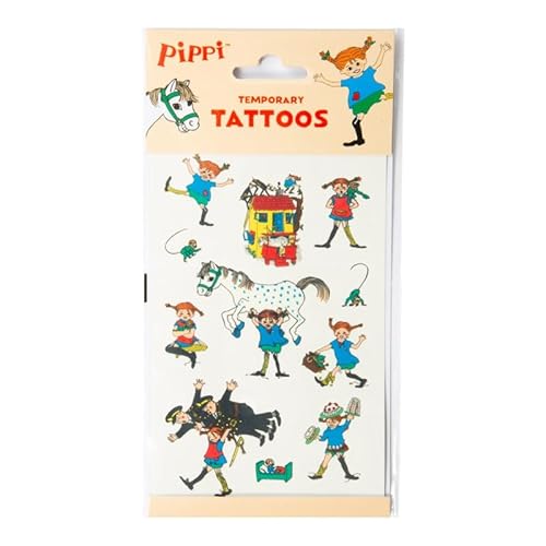 10 Tattoos * PIPPI LANGSTRUMPF * für Kinder zum Kindergeburtstag und Party | 1 Bogen mit 10x Tattoo | Mitgebsel Basteln Verkleiden Sticker Kinder Geburtstag Astrid Lindgren von Hisab/Joker