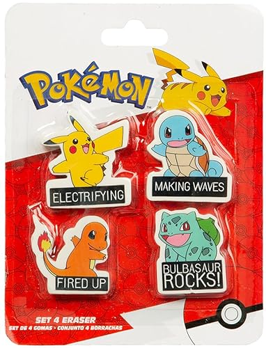 4er-Pack Radierer * POKEMON & PIKACHU * in Geschenkverpackung | je Radiergummi ca. 4x5cm, für Schule und Kindergarten | Mitgebsel Kinder Kindergeburtstag von Hisab/Joker