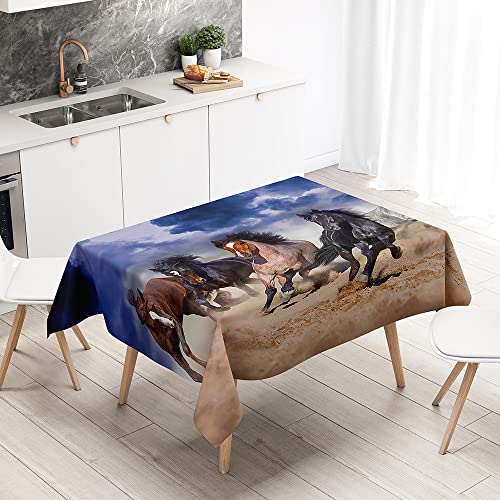 Hiseng 3D Pferd Muster Tischdecke Abwaschbar Rechteckig für Küche Esstisch Wischtuchreinigung Tischdecke für Indoor Outdoor Haus Küche Party Picknick (140x240cm,braunes Pferd) von Hiseng