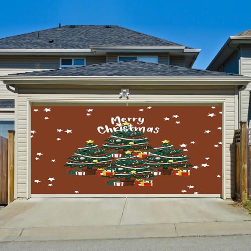 Hiseng 3D Weihnachten Garagentor Banner, Outdoor Weihnachten Deko Weihnachten Garage Dekorationen Banner Dekorationen für Weihnachten Party Dekorationen (180x400cm,Weihnachtsbaum 1) von Hiseng