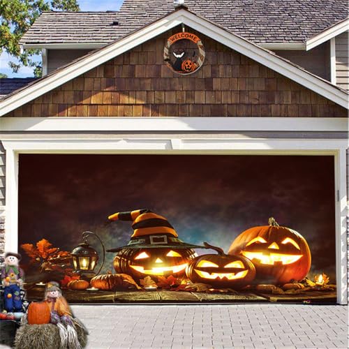 Hiseng Halloween Garagentor Banner, Halloween Deko Outdoor Große Halloween Garage Dekorationen, Fantasy Gruselige Halloween Banner Dekorationen für Halloween Party (210x480cm,Herbst) von Hiseng