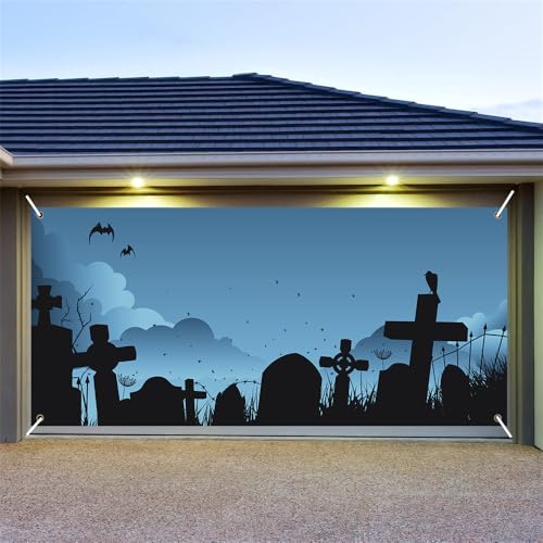 Hiseng Halloween Garagentor Banner, Halloween Deko Outdoor Große Halloween Garage Dekorationen, Fantasy Gruselige Halloween Banner Dekorationen für Halloween Party (210x480cm,Löwenzahn) von Hiseng