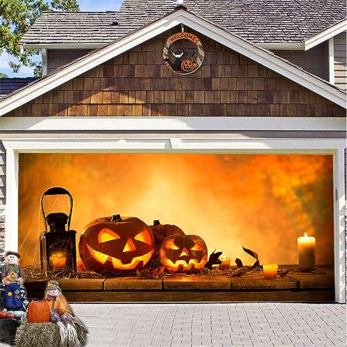 Hiseng Halloween Garagentor Banner, Halloween Deko Outdoor Große Halloween Garage Dekorationen, Gruselige Fröhliches Halloween Banner Dekorationen Rot für Halloween Party (Kerze,150x200cm) von Hiseng