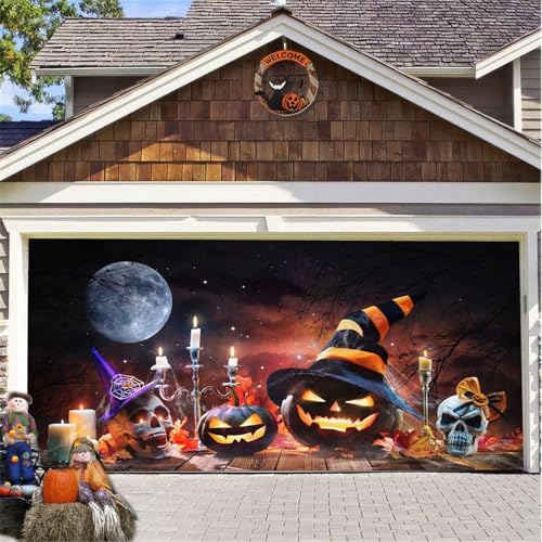 Hiseng Halloween Garagentor Banner, Halloween Deko Outdoor Große Halloween Garage Dekorationen, Gruselige Halloween Banner Dekorationen Bunt für Halloween Party Dekorationen (Skeleton,230x480cm) von Hiseng