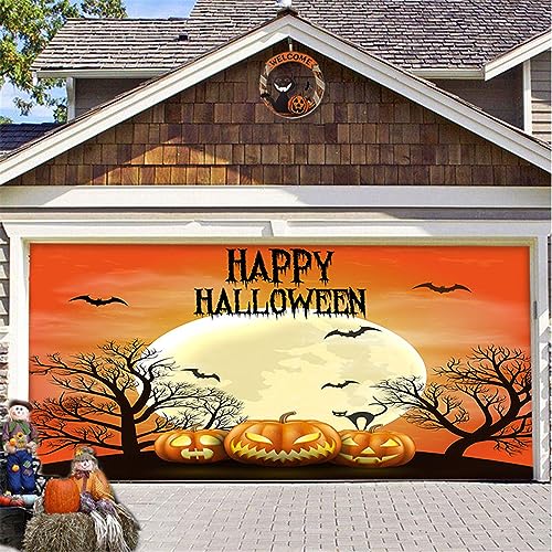 Hiseng Halloween Garagentor Banner, Halloween Deko Outdoor Große Halloween Garage Dekorationen, Gruselige Halloween Banner Dekorationen Rot für Halloween Party (210x480cm,Orange) von Hiseng