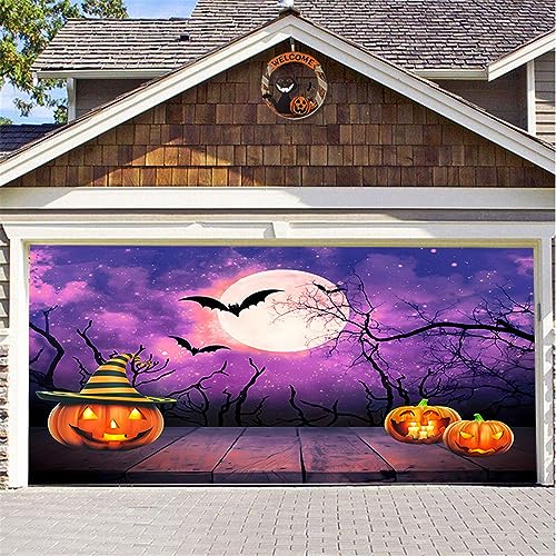 Hiseng Halloween Garagentor Banner, Halloween Deko Outdoor Große Halloween Garage Dekorationen, Gruselige Halloween Banner Dekorationen Rot für Halloween Party (210x480cm,Psychedelisch) von Hiseng