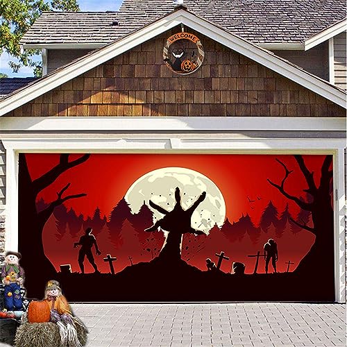 Hiseng Halloween Garagentor Banner, Halloween Deko Outdoor Große Halloween Garage Dekorationen, Gruselige Halloween Banner Dekorationen Rot für Halloween Party (210x480cm,Rotes Blut) von Hiseng