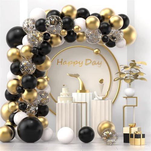 Hiseng Luftballons Silber Schwarz Konfetti, 124 Stück Gold Weiß Helium Ballons, Konfetti Latex Ballons, Luftballons Set für Geburtstag Hochzeit Party Babyparty (Gold) von Hiseng