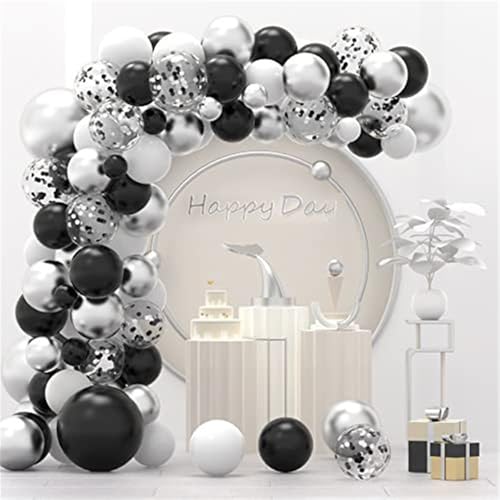 Hiseng Luftballons Silber Schwarz Konfetti, 124 Stück Gold Weiß Helium Ballons, Konfetti Latex Ballons, Luftballons Set für Geburtstag Hochzeit Party Babyparty (Silber) von Hiseng