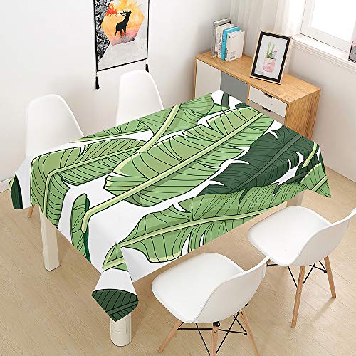 Hiseng Rechteckig Tischdecke Abwaschbar, Wasserdicht Fleckschutz Ölfest Pflegeleicht Tischtuch für Outdoor Garten Home Dekoration, 3D Blätter (Bananenblatt,140x260cm) von Hiseng