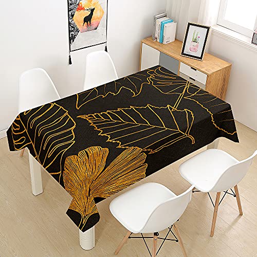 Hiseng Rechteckig Tischdecke Abwaschbar, Wasserdicht Fleckschutz Ölfest Pflegeleicht Tischtuch für Outdoor Garten Home Dekoration, 3D Blätter (Ginkgo biloba,100x140cm) von Hiseng