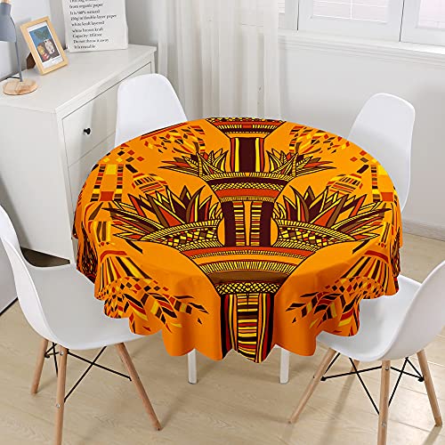 Hiseng Runde Bedruckte Tischdecke Afrika Tradition Druck 3D Abwaschbar Wasserdicht Fleckschutz Polyester Tischtuch für Outdoor Garten Home Dekoration- Verschiedene Größe (Orange,120cm) von Hiseng