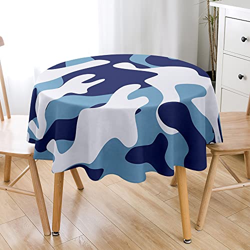 Hiseng Runde Gedruckte Tischdecke 3D Multicolor-Tarnung Druck Wasserdicht Antifouling Abwaschbar Polyester Tischtuch, Outdoor Garten Küche Multifunktionale Tischdecke (100cm,Blau) von Hiseng