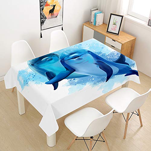 Hiseng Tischdecke Tischtuch Wasserabweisend Drucken Tischdecke, Rechteckige Tischdecke Abwaschbar Größe Wählbar für Home Küche Dekoration (Delfine,140x140cm) von Hiseng