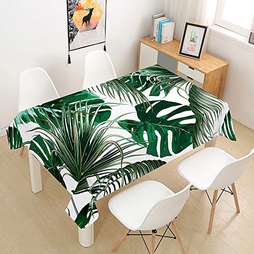 Hiseng Tischdecke Wasserdicht Tischwäsche, Rechteckig Abwaschbar 3D Tropische Pflanzen Drucken Polyester Tischdecken Abwischbar Tischtuch für Küche Party Outdoor Garten (Grün,100x140cm) von Hiseng