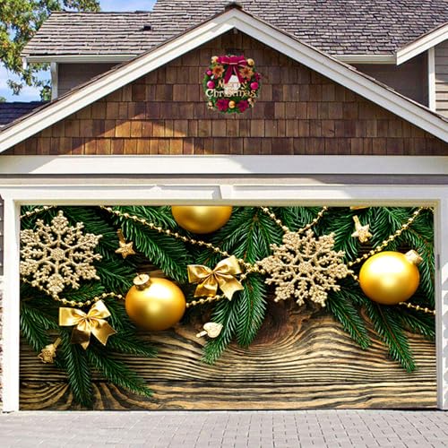 Hiseng Weihnachten Garagentor Banner, Weihnachten Deko Outdoor Große Halloween Garage Dekorationen, Weihnachten Banner Dekorationen für Weihnachten Party Dekorationen (150x200cm,Tannenzweige) von Hiseng