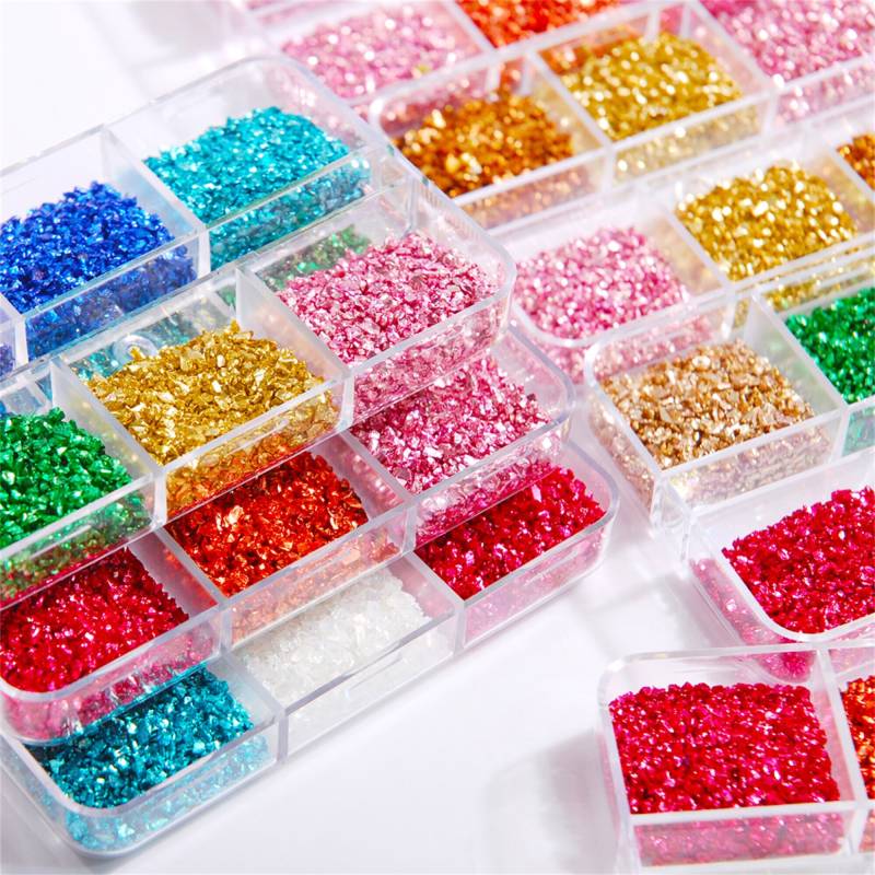 Beliebte Gebrochene Glassteine Kristallglas Nagel Kies Glitzer Strass 18G/Box Unregelmäßige Form Nail Art Design Dekoration Zubehör von HisenleeDIY