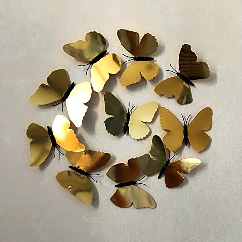 24 Stück DIY Spiegel Schmetterling Aufkleber Wandsticker, Hiser 3D Golden Schmetterling Wand Aufkleber Dekoration für Hauptdekorationen Raumdekoration Kinder Schlafzimmer Deko von Hiser