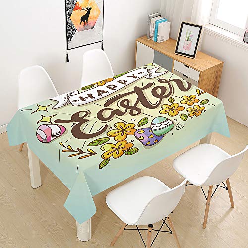 Hiser Bunte Ostereier Frühling und Ostern Stoff-Tischdecke eeignet Wasserabweisende Staubdichte Outdoor Abwaschbar für Home Küche Dekoration Tischtuch (Ostern,140x140cm) von Hiser