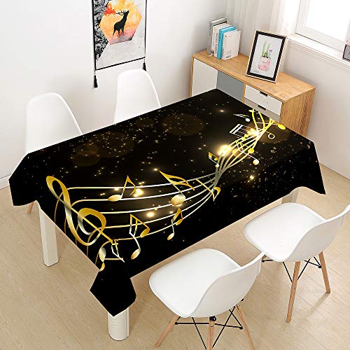 Hiser Tischdecke Wasserdicht Tischwäsche, Rechteckig Abwaschbar 3D Musiknote Drucken Polyester Tischdecken Abwischbar Tischtuch für Küche Party Outdoor Garten (Gold,100x140cm) von Hiser