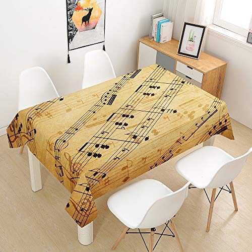 Hiser Tischdecke Wasserdicht Tischwäsche, Rechteckig Abwaschbar 3D Musiknote Drucken Polyester Tischdecken Abwischbar Tischtuch für Küche Party Outdoor Garten (Retro,140x160cm) von Hiser