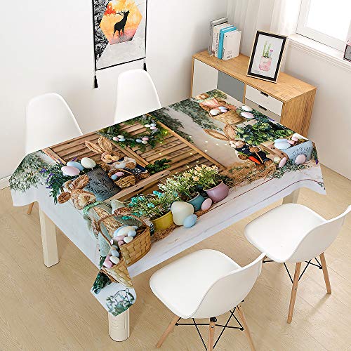 Hiser Tischdecke Wasserdicht Tischwäsche, Rechteckig Abwaschbar 3D Ostern Drucken Polyester Tischdecken Abwischbar Tischtuch für Küche Party Outdoor Garten (Holz,140x220cm) von Hiser