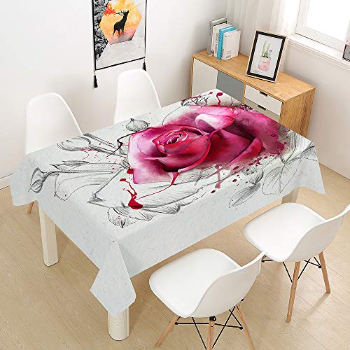 Hiser Tischdecke Wasserdicht Tischwäsche, Rechteckig Abwaschbar 3D Rose Drucken Polyester Tischdecken Abwischbar Tischtuch für Küche Party Outdoor Garten (Fuchsie,140x140cm) von Hiser